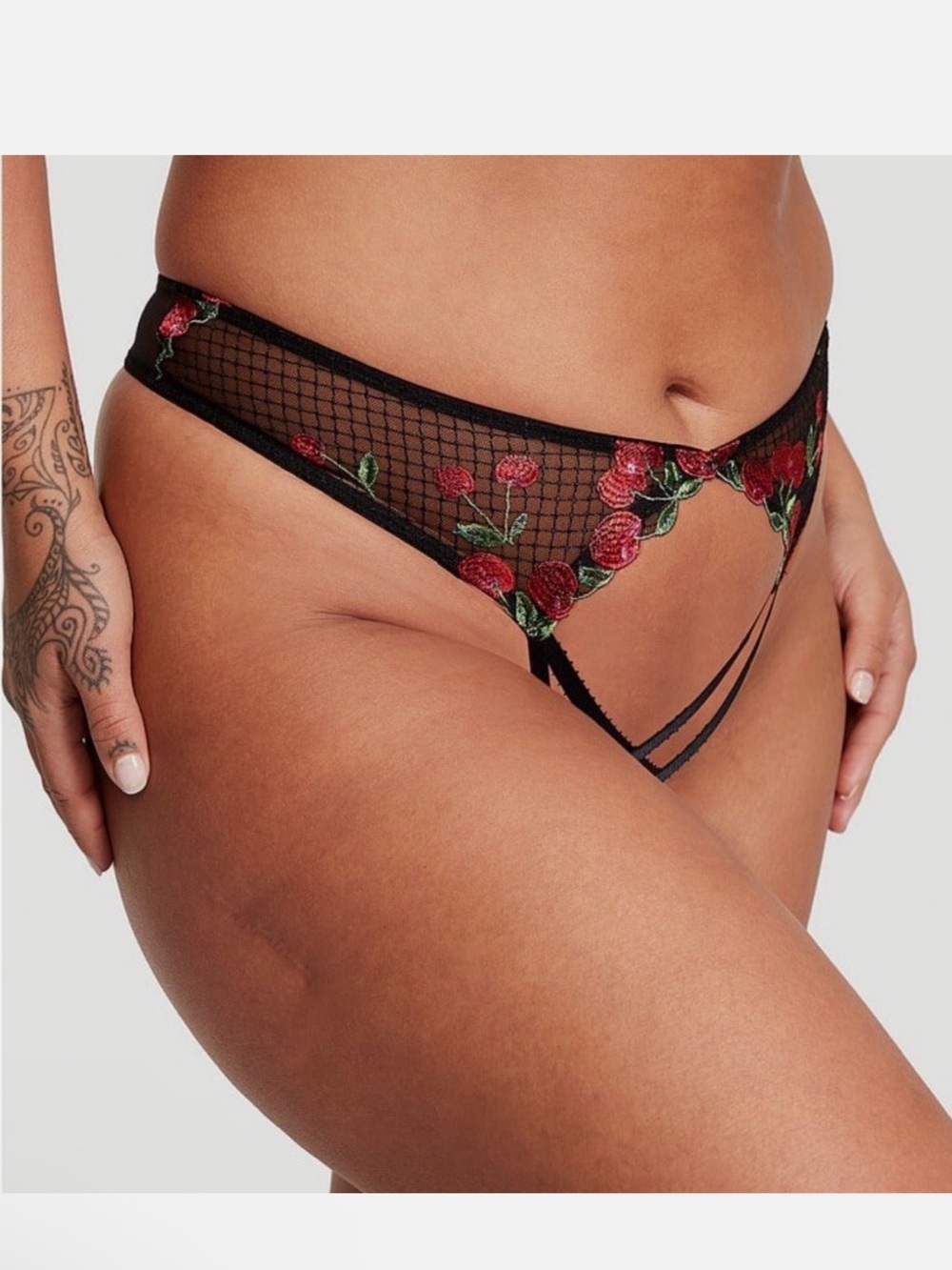 Victoria's Secret very sexy Crotchless Cherry Embroidery Open-Back Panty